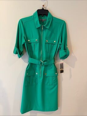 Sharagano Emerald Green Utility Shirt Dress with Belt